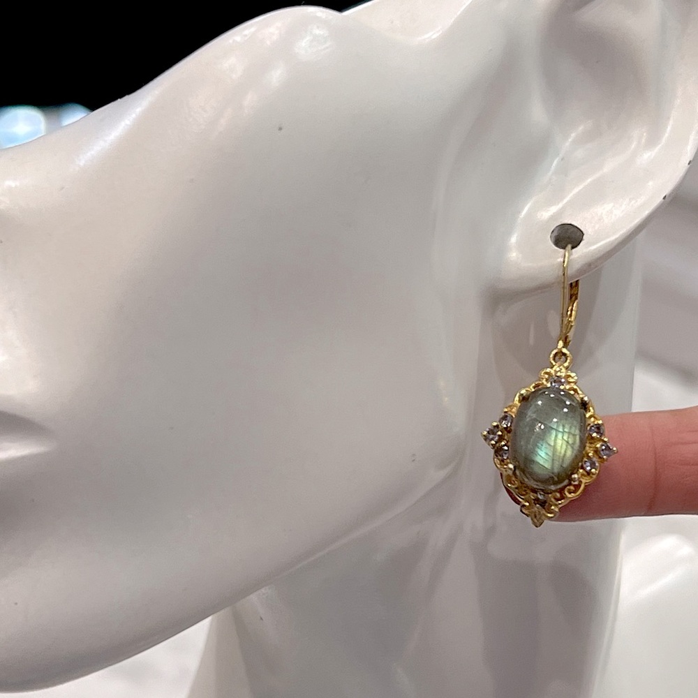 Malagasy Labradorite Catalina Iolite YG Sterling Silver Lever Back Earri… - Picture 2 of 15